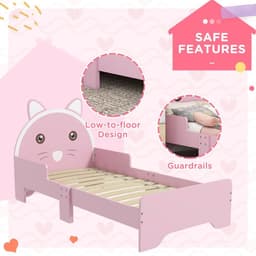 image-ZONEKIZ Toddler Bed Frame Cat Design Kids Bed with Guardrails - Pink