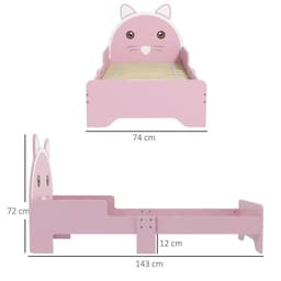 image-ZONEKIZ Toddler Bed Frame Cat Design Kids Bed with Guardrails - Pink