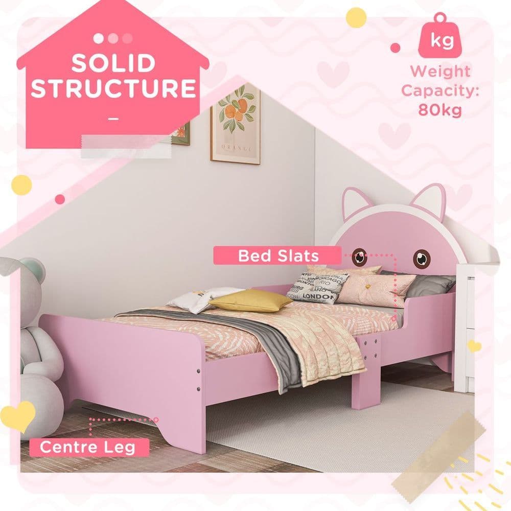 image-ZONEKIZ Toddler Bed Frame Cat Design Kids Bed with Guardrails - Pink