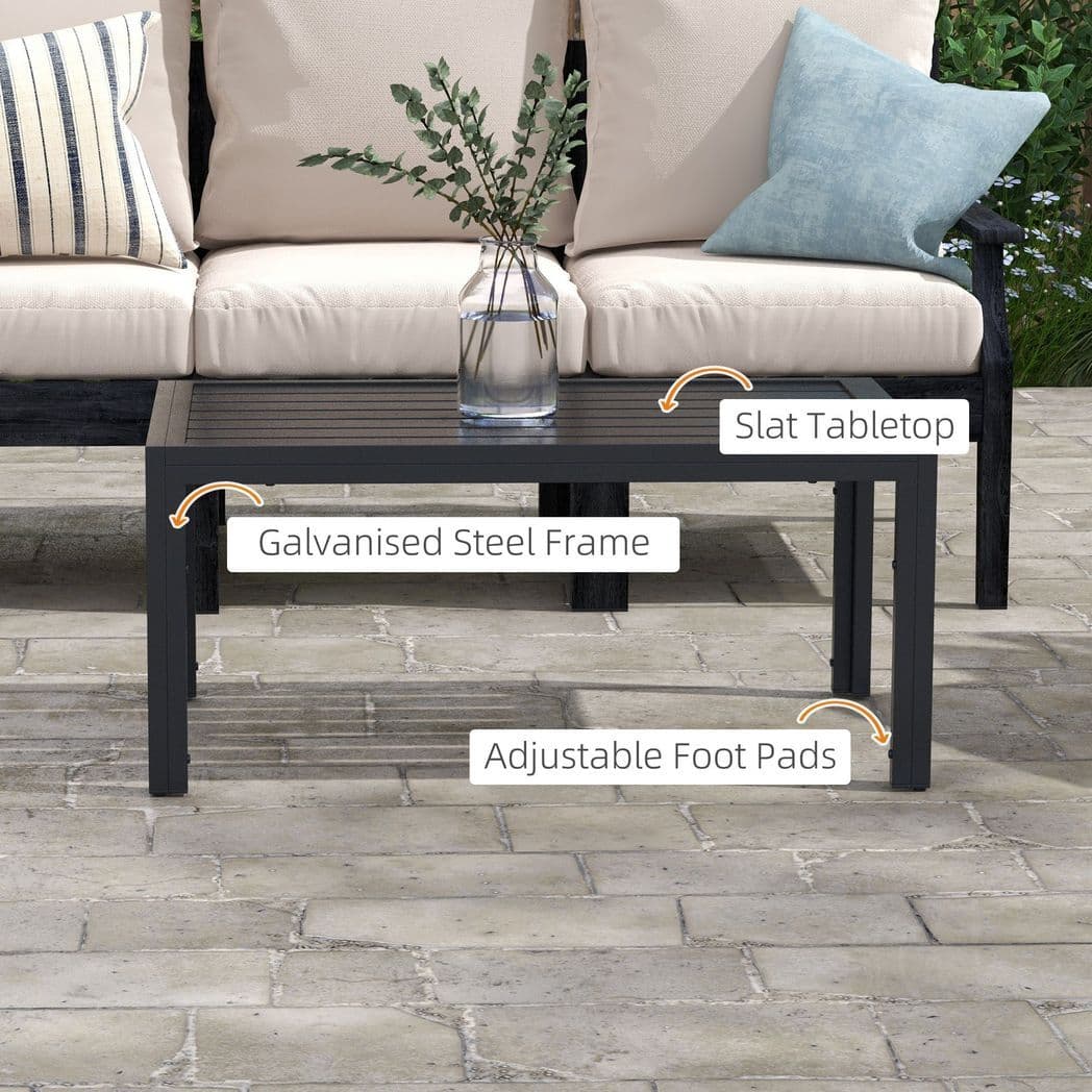 image-Outsunny Outdoor Side Table Garden Table with Steel Frame and Slat Top Black