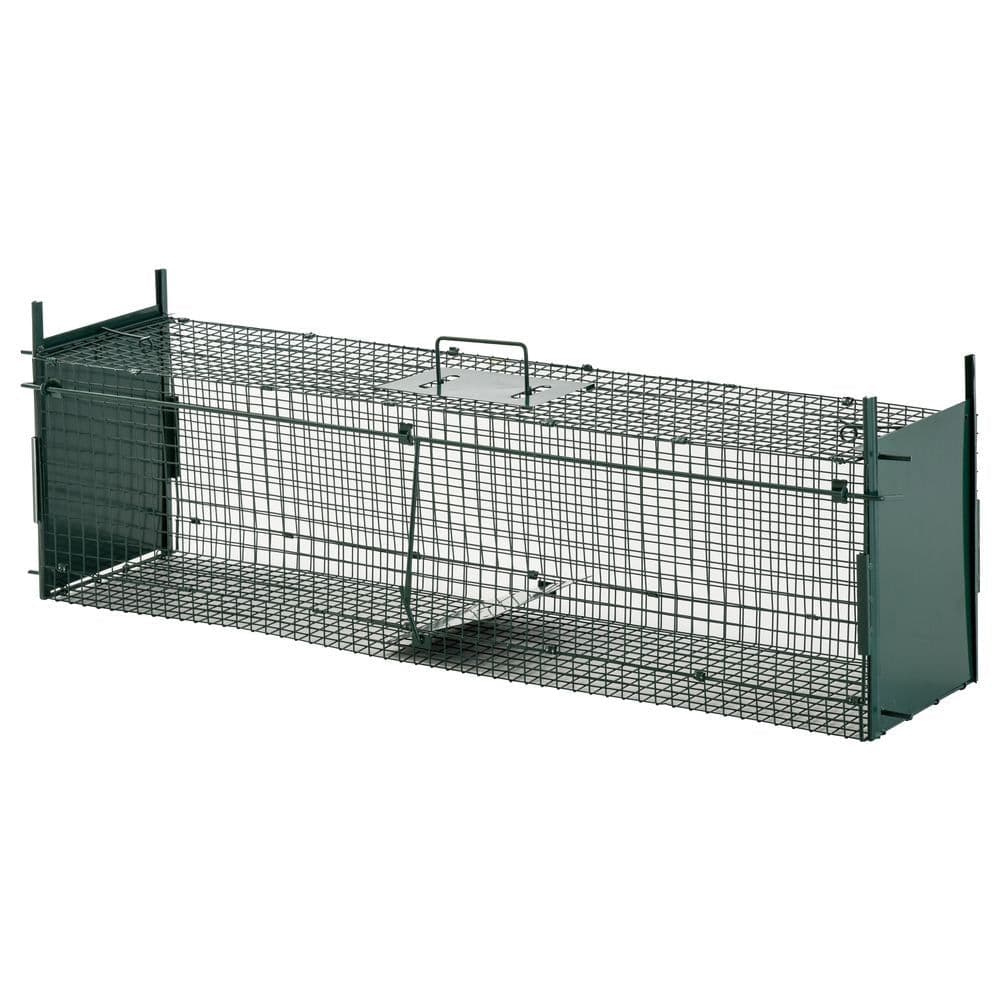 image-PawHut 2-Door Humane Live Cage Trap for Small Animal Easy Set, Dark Green