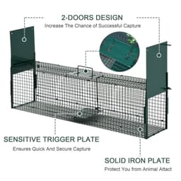 image-PawHut 2-Door Humane Live Cage Trap for Small Animal Easy Set, Dark Green