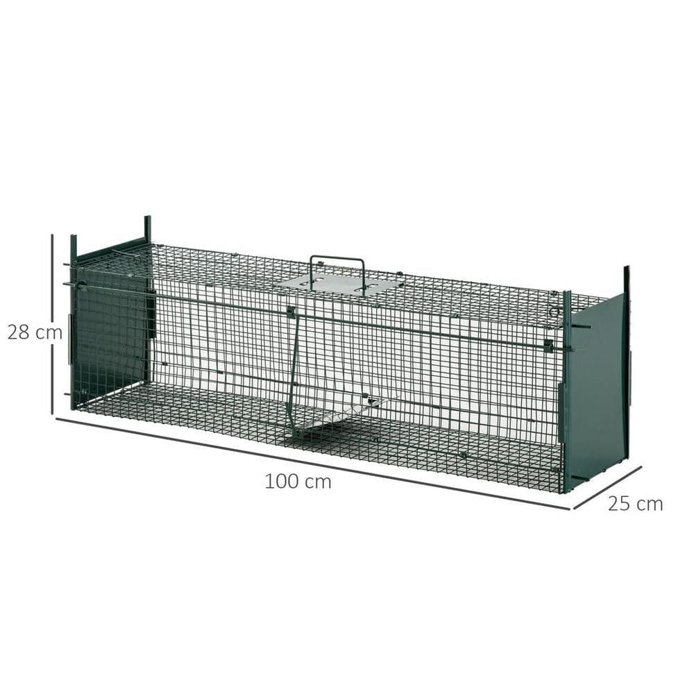 image-PawHut 2-Door Humane Live Cage Trap for Small Animal Easy Set, Dark Green