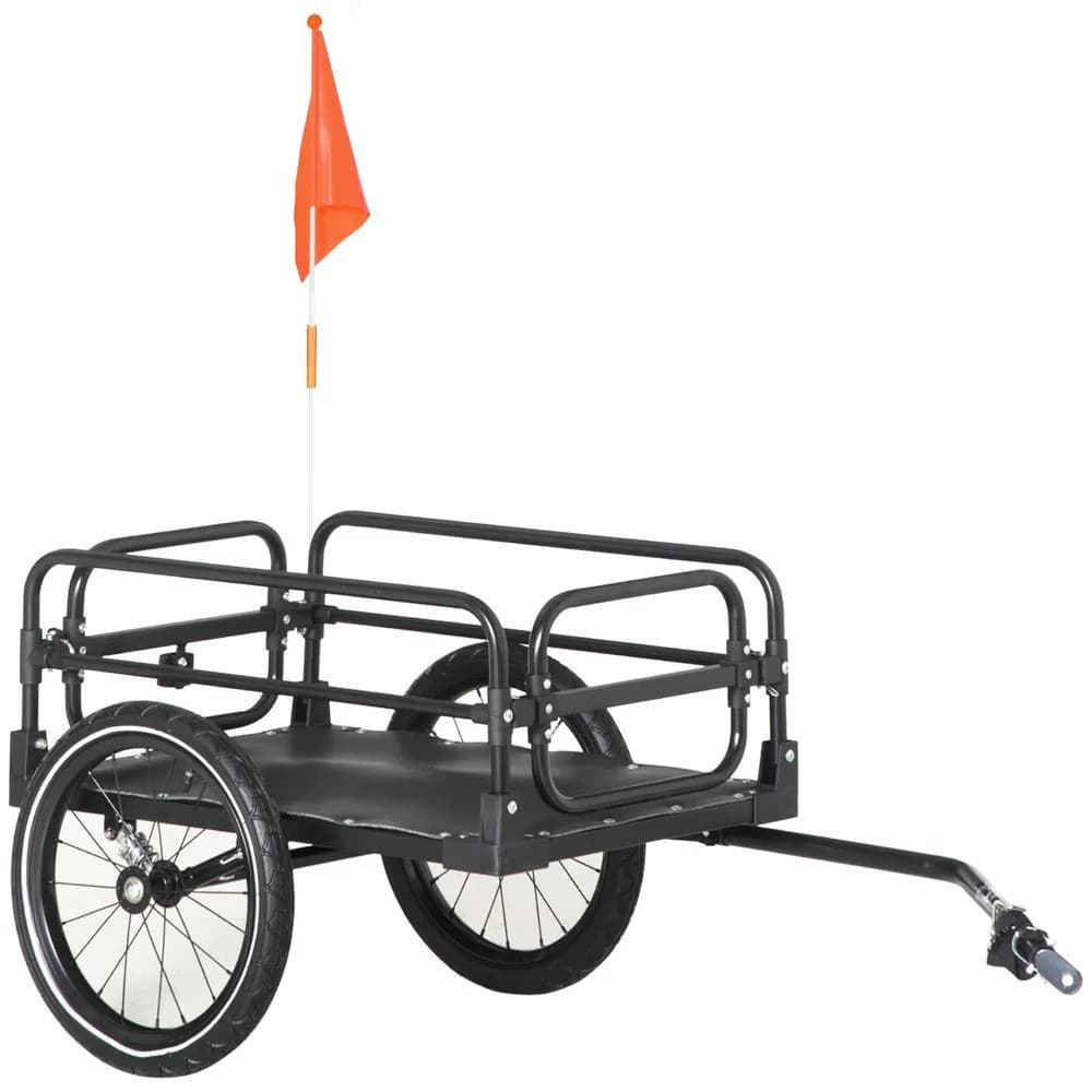 image-HOMCOM Bike Trailer Wagon Bicycle Cargo Trailer with Suspension, 2 Wheels, Black