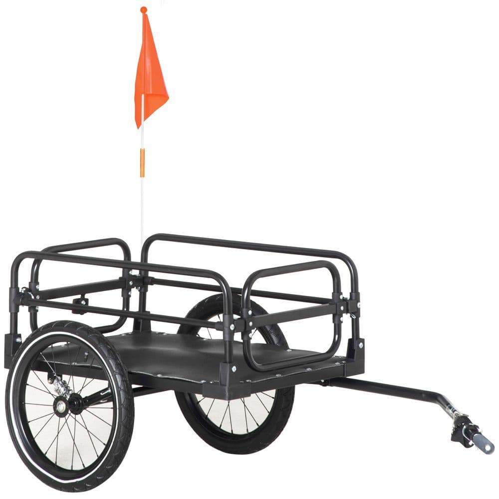 image-HOMCOM Bike Trailer Wagon Bicycle Cargo Trailer with Suspension, 2 Wheels, Black