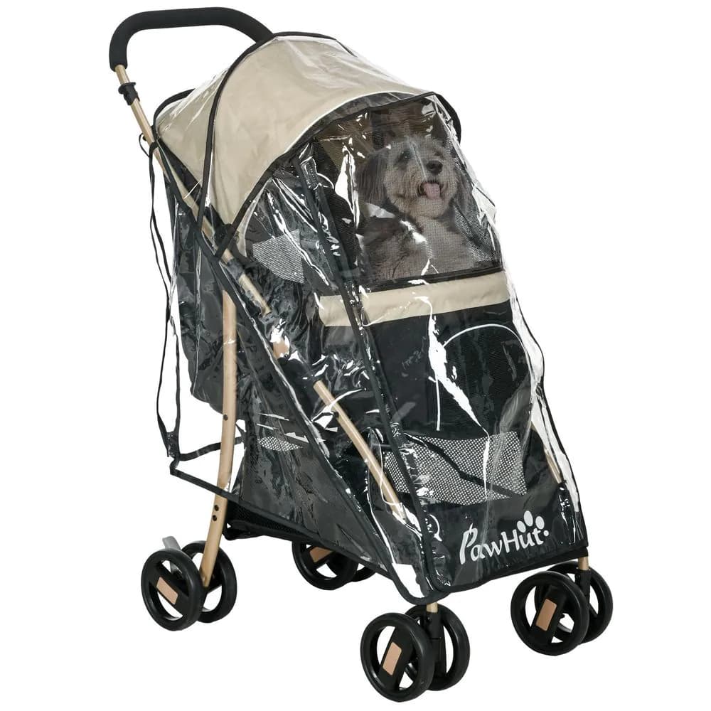 image-PawHut Pet Stroller for XS and S Dogs with Rain Cover - Khaki