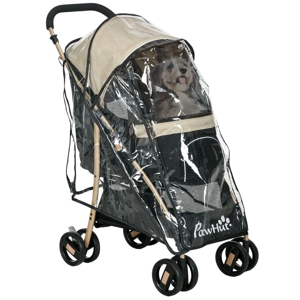 image-PawHut Pet Stroller for XS and S Dogs with Rain Cover - Khaki