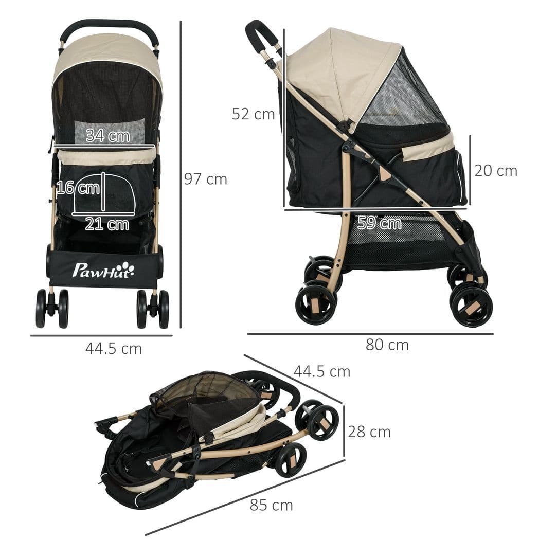 image-PawHut Pet Stroller for XS and S Dogs with Rain Cover - Khaki