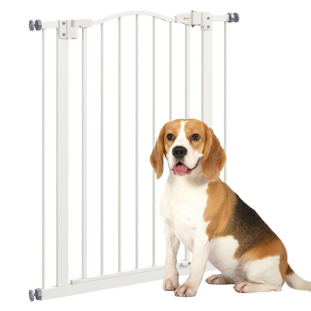 image-PawHut 74-80cm Adjustable Metal Pet Gate Safety Barrier w/ Auto-Close Door White