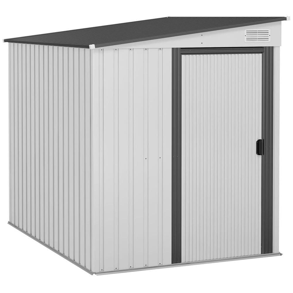 image-Outsunny 5 x 7FT Garden Shed with Foundation Lean to Metal Tool Shed White