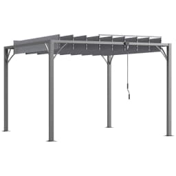 image-Outsunny 3 x 3(m) Outdoor Louvered Metal Pergola with Retractable Roof, Grey
