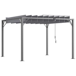 image-Outsunny 3 x 3(m) Outdoor Louvered Metal Pergola with Retractable Roof, Grey
