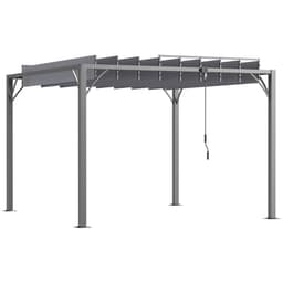 image-Outsunny 3 x 3(m) Outdoor Louvered Metal Pergola with Retractable Roof, Grey