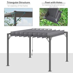 image-Outsunny 3 x 3(m) Outdoor Louvered Metal Pergola with Retractable Roof, Grey