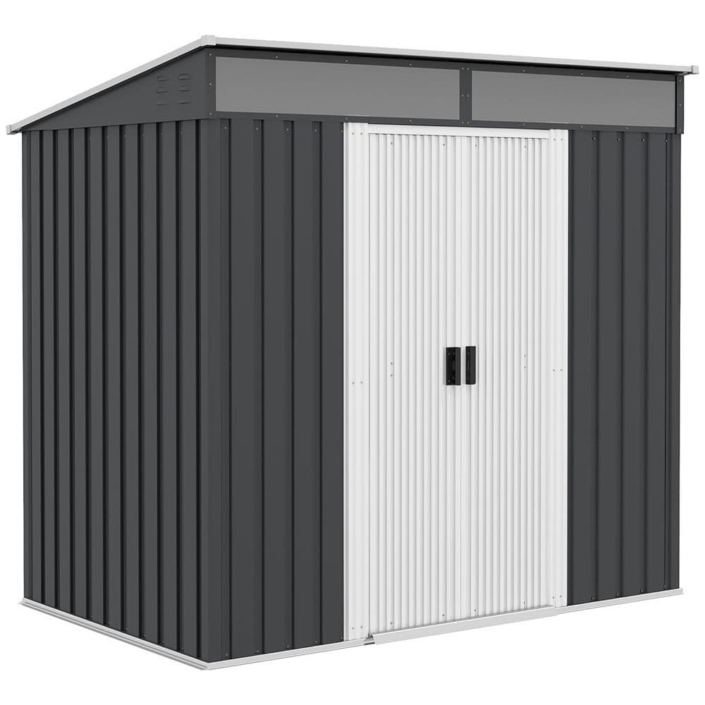image-Outsunny 6.5x4FT Garden Shed with Foundation Lockable Metal Tool Shed Grey