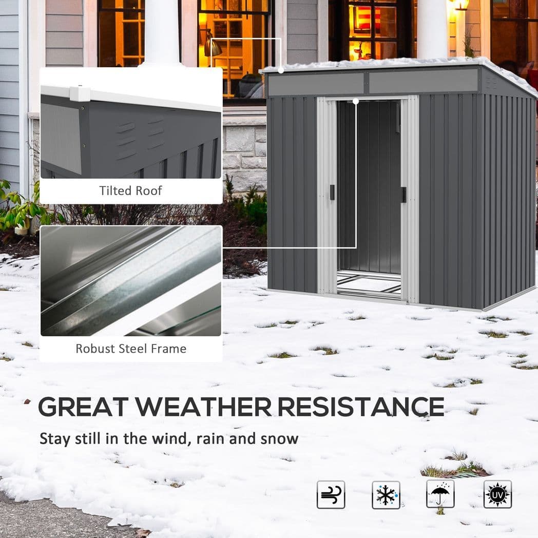 image-Outsunny 6.5x4FT Garden Shed with Foundation Lockable Metal Tool Shed Grey