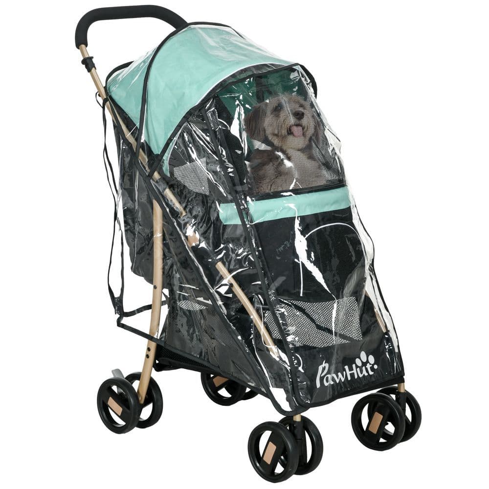 image-PawHut Pet Stroller for XS and S Dogs with Rain Cover - Green