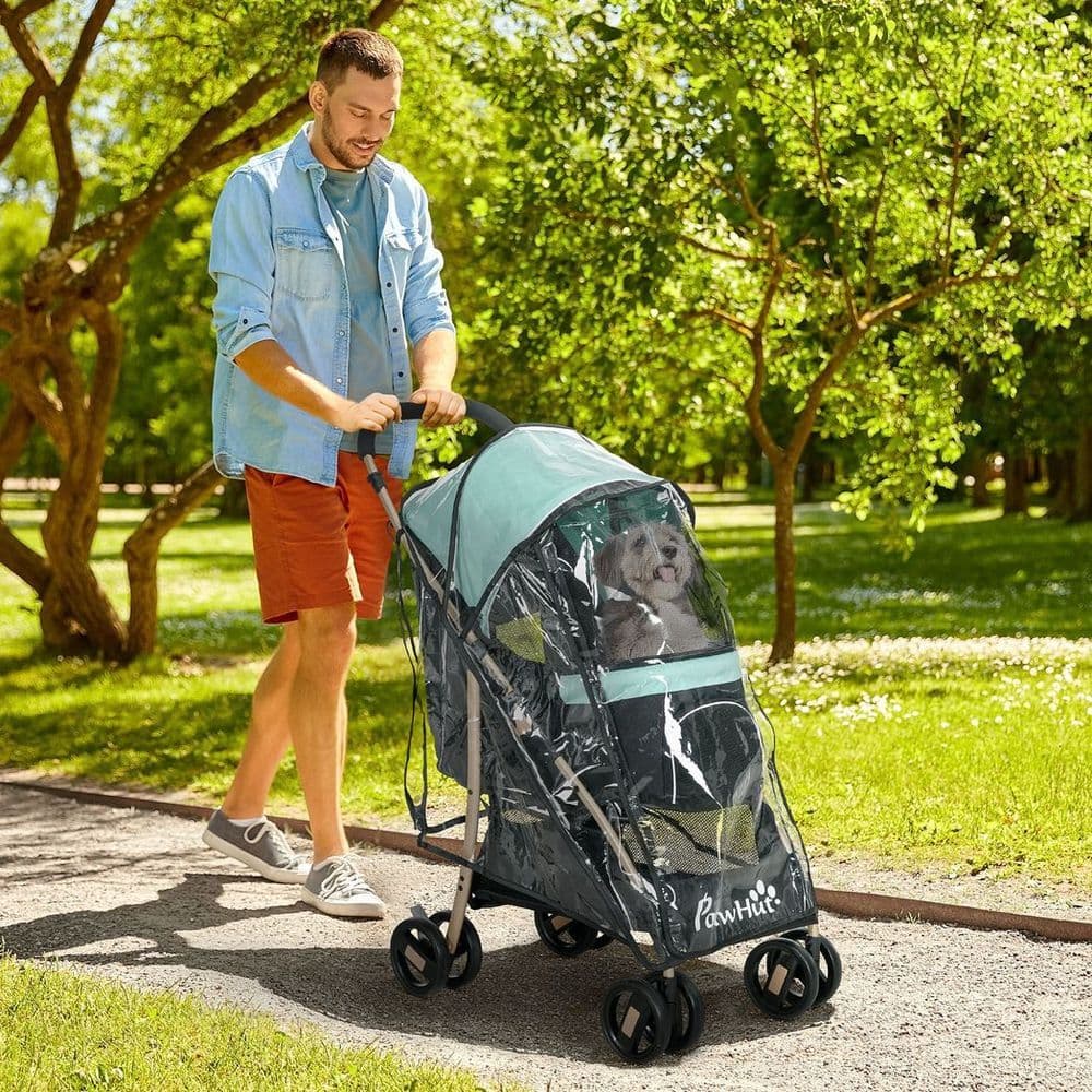 image-PawHut Pet Stroller for XS and S Dogs with Rain Cover - Green