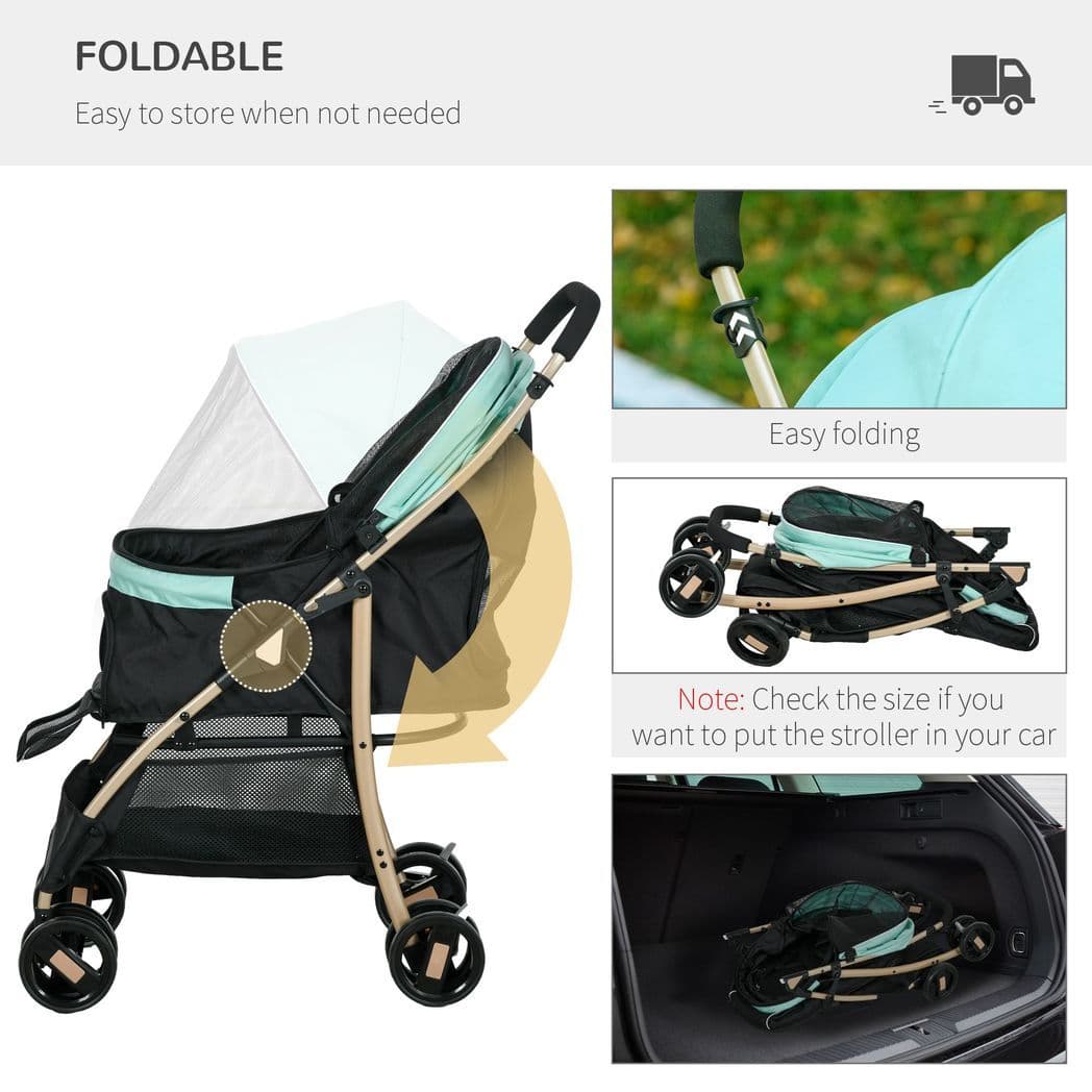 image-PawHut Pet Stroller for XS and S Dogs with Rain Cover - Green