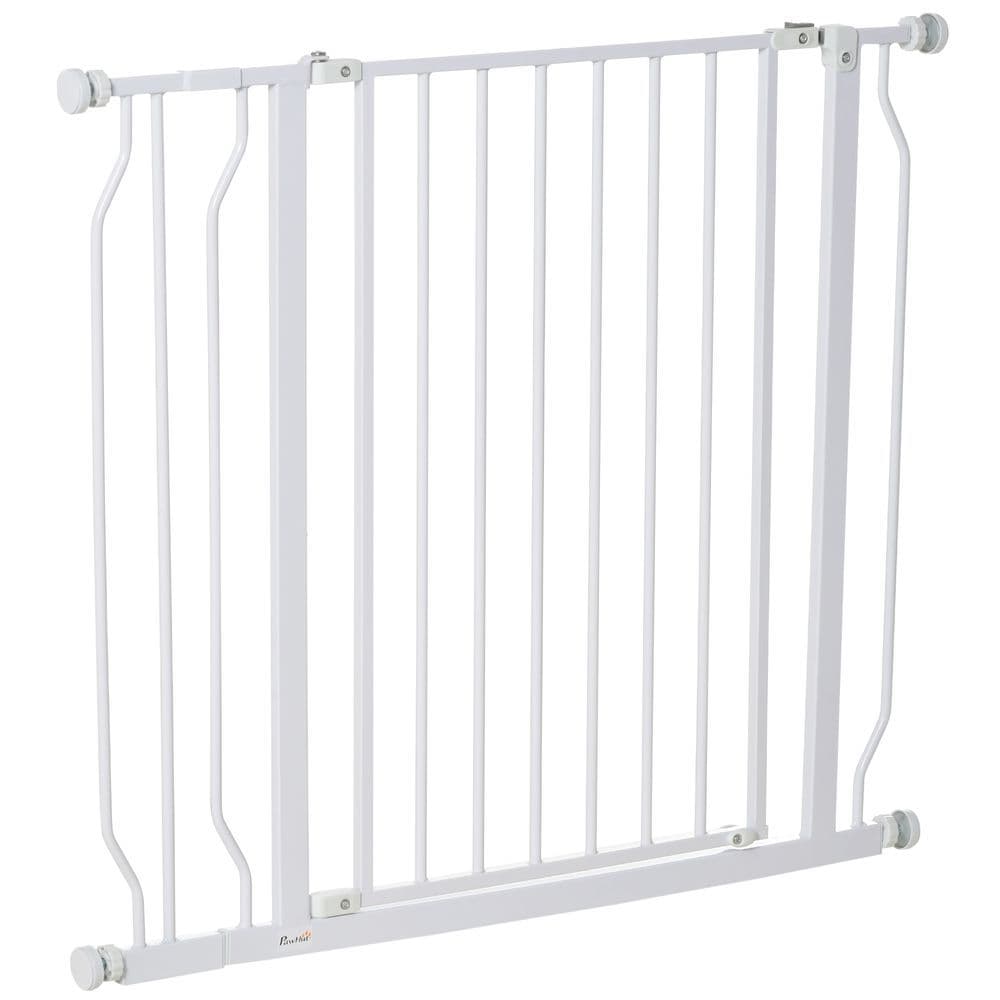 image-PawHut Dog Gate Wide Stair Gate with Door Pressure Fit, 75-95W cm, White