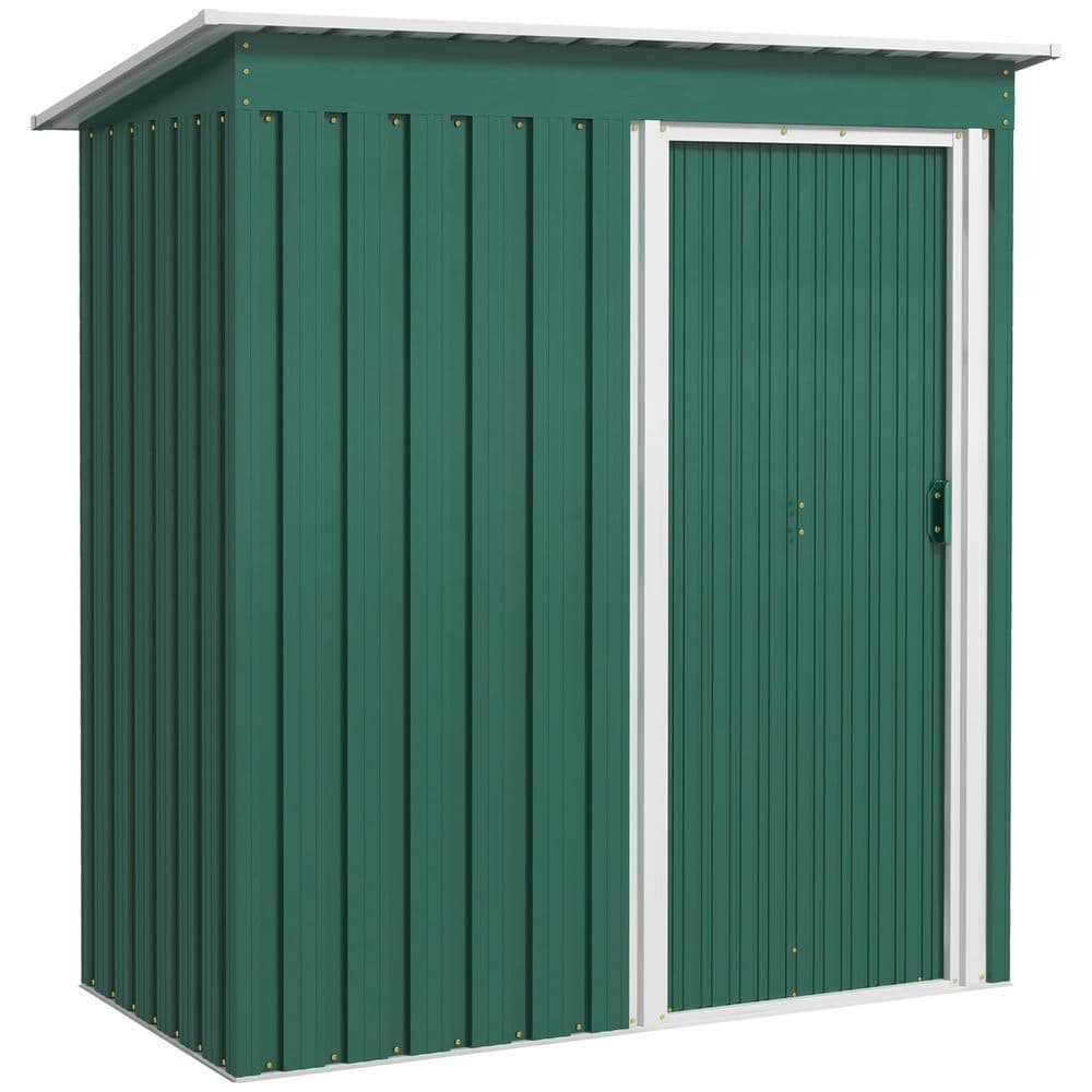 image-Outsunny 5 x 3ft Garden Storage Shed Sliding Door Sloped Roof Tool Green