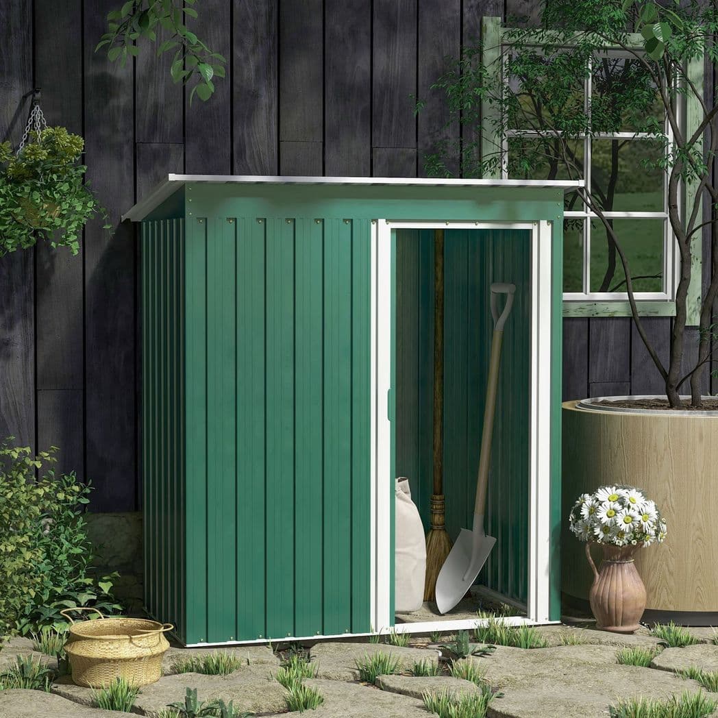 image-Outsunny 5 x 3ft Garden Storage Shed Sliding Door Sloped Roof Tool Green