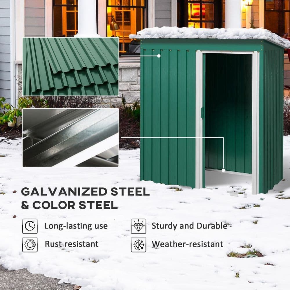 image-Outsunny 5 x 3ft Garden Storage Shed Sliding Door Sloped Roof Tool Green