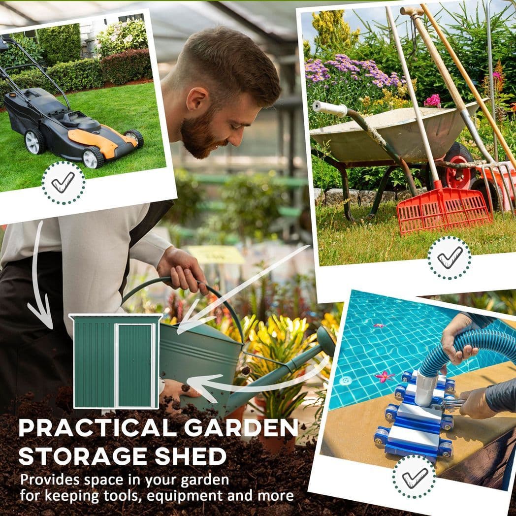 image-Outsunny 5 x 3ft Garden Storage Shed Sliding Door Sloped Roof Tool Green