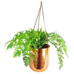image-60cm Hanging Copper Planter with Artificial Evergreen Fern Plant