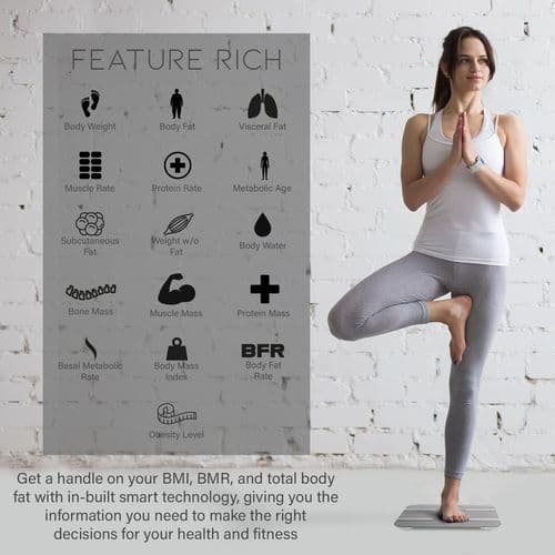 image-Aquarius 16 in 1 Health Bluetooth Smart Body Analysis Weighing Scale, Silver