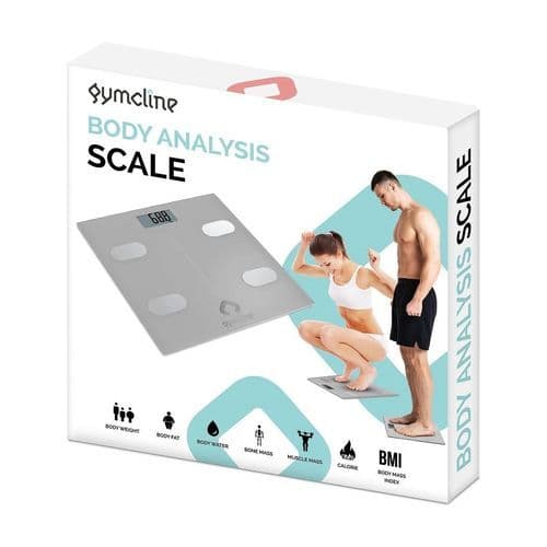 image-Gymcline Body Analysis Scale w/ BMI Report & Daily Calorie Intake Guide, Silver