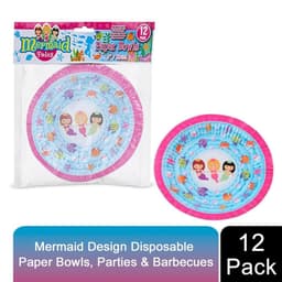 image-Mermaid Design 7Inch 12 Disposable Paper Bowls For Picnics, Parties & Barbecues
