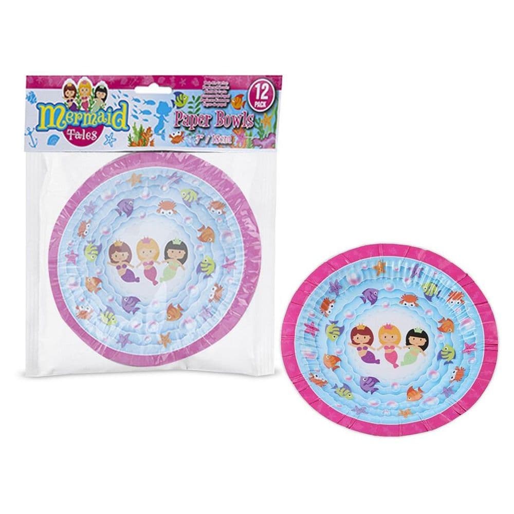 image-Mermaid Design 7Inch 12 Disposable Paper Bowls For Picnics, Parties & Barbecues
