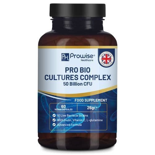 image-Pro Bio Cultures Complex Probiotics and Prebiotics – Added with Inulin, L-Glutamine & Vitamin C - 60 Capsules