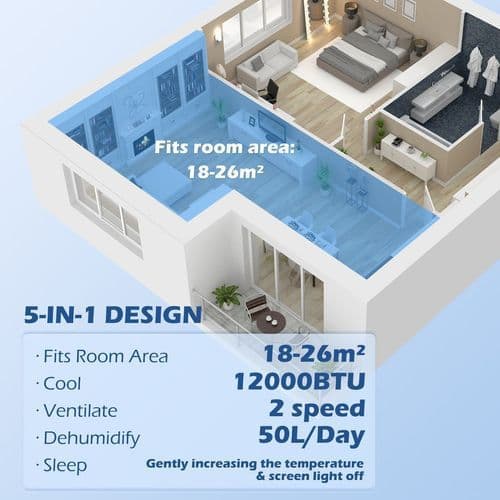 image-HOMCOM 12,000 BTU Portable Air Conditioner Unit with WiFi Smart App, 26m²