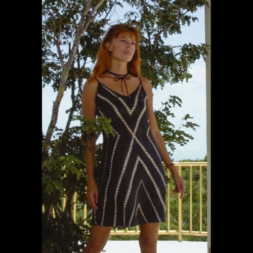 image-Vela Silk Slip Dress in Striped Shibori