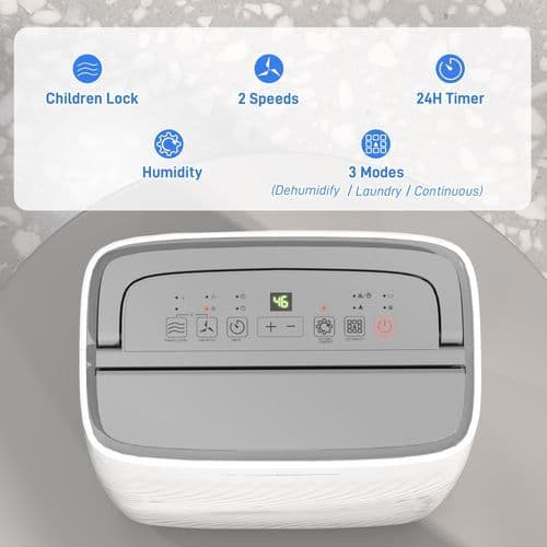 image-HOMCOM 16L Dehumidifier with Filter, 5.5L Water Tank, Auto Defrost, Timer