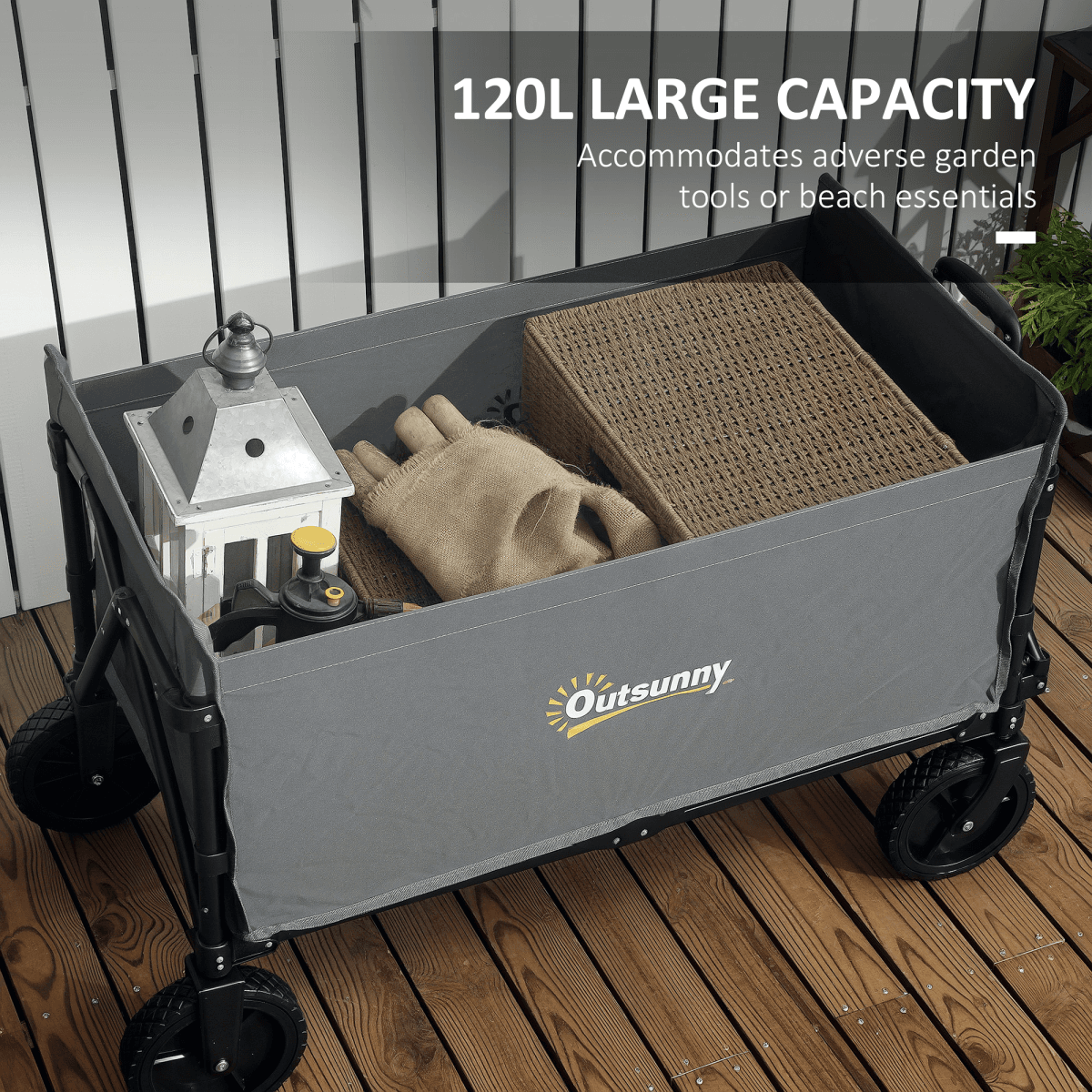 image-Outsunny 120L Folding Collapsible Wagon - Black 120kg Capacity