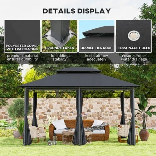 image-Durable Outdoor Gazebo - Spacious Design with Weather Protection - 3x4m