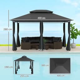 image-Durable Outdoor Gazebo - Spacious Design with Weather Protection - 3x4m