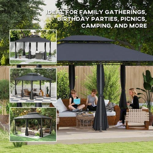 image-Durable Outdoor Gazebo - Spacious Design with Weather Protection - 3x4m