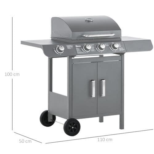 image-Outsunny Gas Barbecue Grill 3+1 Burner Garden BBQ w/ Large Cooking Area