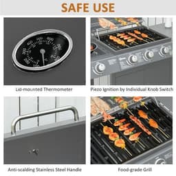 image-Outsunny Gas Barbecue Grill 3+1 Burner Garden BBQ w/ Large Cooking Area