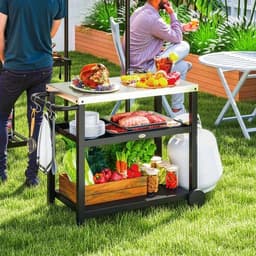 image-Outsunny Outdoor BBQ Table with 2-Tier Shelf, Outdoor Kitchen, Charcoal Grey