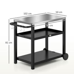 image-Outsunny Outdoor BBQ Table with 2-Tier Shelf, Outdoor Kitchen, Charcoal Grey