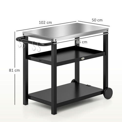 image-Outsunny Outdoor BBQ Table with 2-Tier Shelf, Outdoor Kitchen, Charcoal Grey