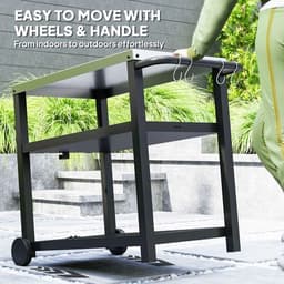 image-Outsunny Outdoor BBQ Table with 2-Tier Shelf, Outdoor Kitchen, Charcoal Grey