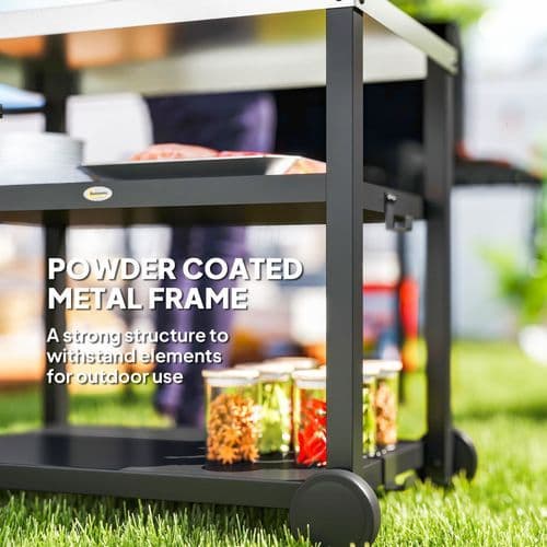 image-Outsunny Outdoor BBQ Table with 2-Tier Shelf, Outdoor Kitchen, Charcoal Grey