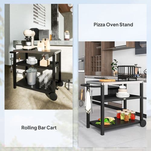 image-Outsunny Outdoor BBQ Table with 2-Tier Shelf, Outdoor Kitchen, Charcoal Grey