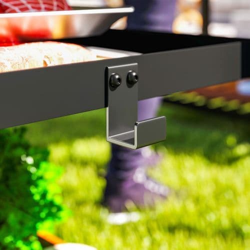 image-Outsunny Outdoor BBQ Table with 2-Tier Shelf, Outdoor Kitchen, Charcoal Grey